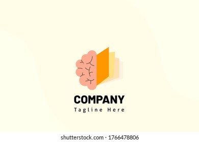 brain book illustration template education logo for school, e-learning, class online, class, club study, study, library, learning.