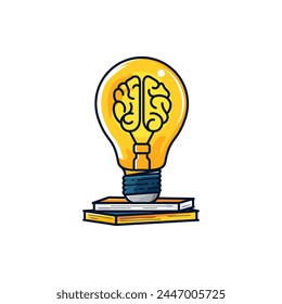 brain, book and light blub icon design template. doodle style vector illustration concept for new research invention brain working bright future