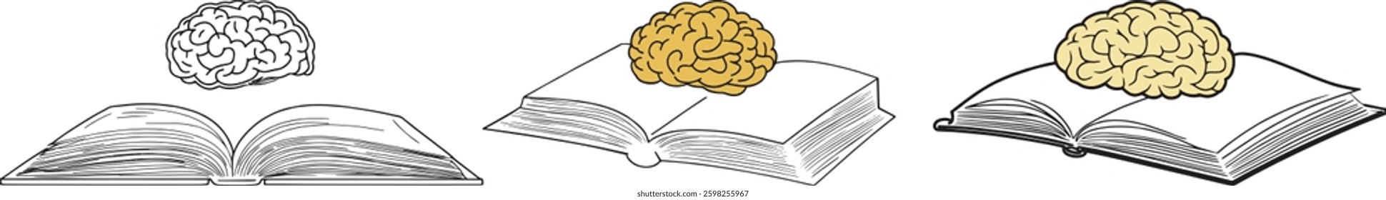 Brain and Book Vector Illustration, Knowledge Concept