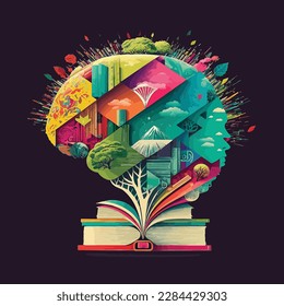 Brain and books in 3D art design