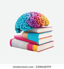 Gehirn mit Büchern, Illustration, Naturwissenschaften