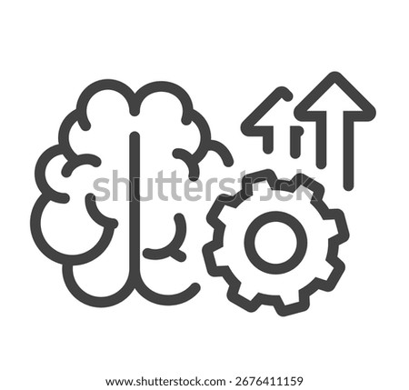 Brain boost icon line stroke vector, cognitive mind training outline thin linear logo graphic, mental mental strength neuro settings upgrade improvement, brainboost maintain enhancement image