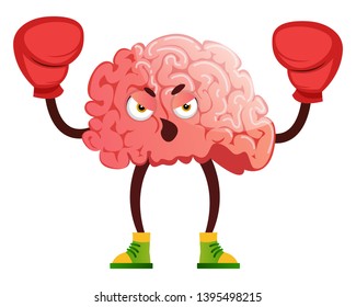 Brain is boxing, illustration, vector on white background.