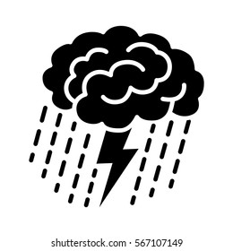 Brain brainstorm / brainstorming with lightning bolt and rain flat vector icon for apps and websites