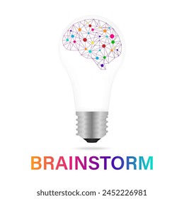 Brain. Brainstorm. Brain in Lightbulb. Creativity and Thinking Idea Concept. Vector Illustration.  