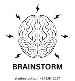 Brain. Brainstorm Logo Symbol. Creativity and Thinking Idea Concept. Vector Illustration. 