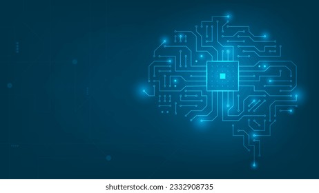 Brain. Brainstorm think idea. Neural network and chip. Futuristic modern abstract. abstract technology communication concept vector background. Technology connection digital data and big data concept.