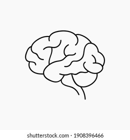 Brain and brainstorming linear black icon in isolation on white background. Human brain symbol for workflow and educatiom. Knowledge symbol, mind pictogram