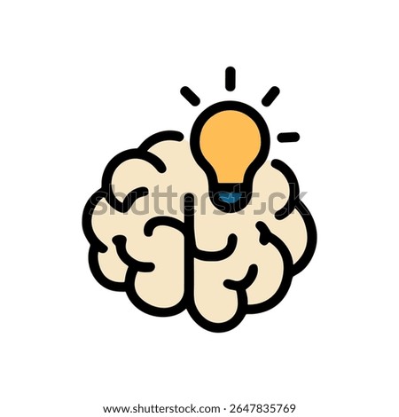 Brain with bright idea shines. Icon symbol illustration