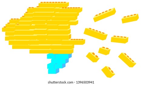 Brain Building Blocks Breaking Apart, Illustration vector