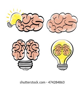 brain bulb big and great idea creativity icon set. Sketch and draw design. Vector illustration
