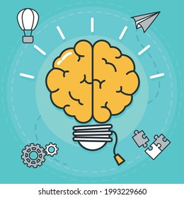 brain bulb and big idea icons around