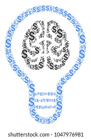 Brain Bulb composition of american dollars. Vector dollar symbols are grouped into brain bulb collage.