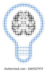 Brain Bulb halftone vector pictogram. Illustration style is dotted iconic Brain Bulb icon symbol on a white background. Halftone texture is circle points.