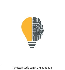 Brain bulb icon symbol design. creative idea logo designs template. Tech brain and bulb logo