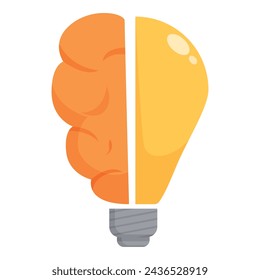Brain bulb idea icon cartoon vector. Creative thinking. Goal mindset process