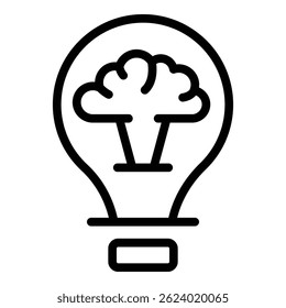 Vetor de contorno de ícone de ideia de lâmpada cerebral. Mente leve. Tecnologia humana
