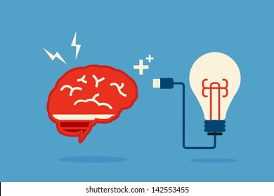 brain and bulb idea, minimal art vector design