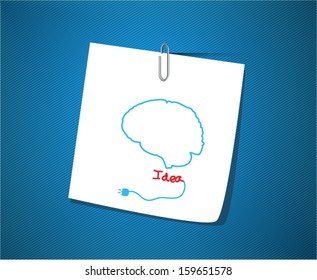 brain and bulb idea on with paper note on blue background