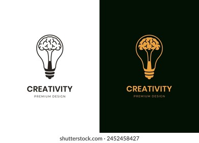 diseño del logotipo de la lámpara del bulbo del cerebro para la idea inteligente o piensa Plantilla del logotipo del Vector