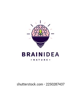 brain bulb and leaf icon logo design for think brain idea illustration 2