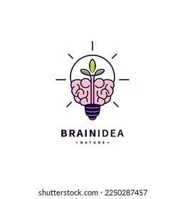 brain bulb and leaf icon logo design for think brain idea illustration 4