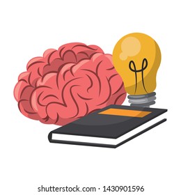 Brain and bulb light with book cartoon vector illustration graphic design