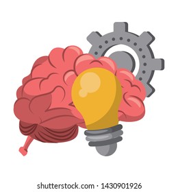 Brain and bulb light with gear cartoons vector illustration graphic design
