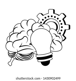 Brain and bulb light with gear cartoons vector illustration graphic design