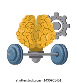 Brain bulb light shape with gear and weights vector illustration graphic design