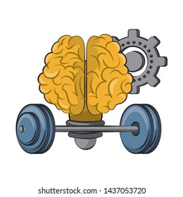 Brain bulb light shape with gear and weights vector illustration graphic design