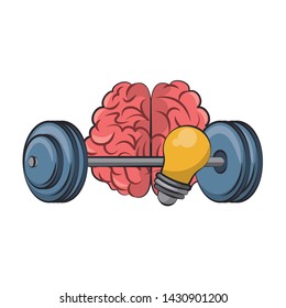 Brain and bulb light with weights cartoons vector illustration graphic design