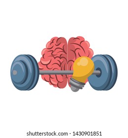 Brain and bulb light with weights cartoons vector illustration graphic design