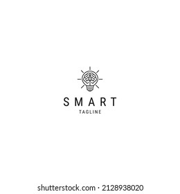 Brain bulb line art logo icon design template