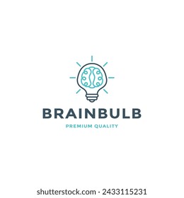 Brain bulb with line art style logo icon design template flat vector