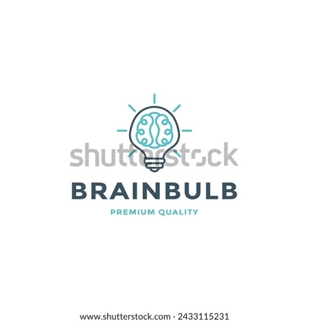 Brain bulb with line art style logo icon design template flat vector