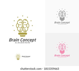 Brain Bulb Logo design vector template. Think idea concept. Brainstorm power thinking brain icon Logo.