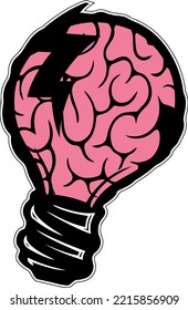 Brain Bulb, For Sticker, Tshirt Rock Music, Vector