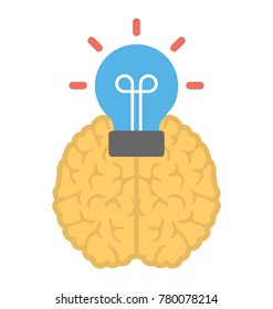
A person’s brain with a bulb symbolising idea flat icon
