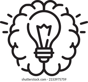 Brain And Bulb Vector Icon, Bulb Icon.  Brain Icon. EPS