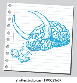 Brain with bull's horns. Sketch style illustration.