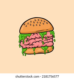 Brain burger Cartoon Vector illustration