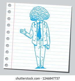 Empresario cerebral dibujando en un papel de nota 