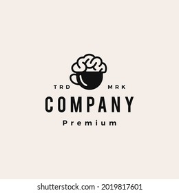 brain cafe coffee think idea smart hipster vintage logo vector icon illustration