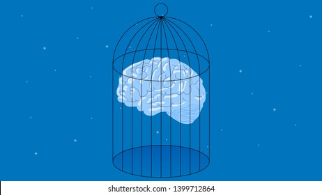 Brain in cage vector illustration Addiction illustration