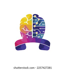 Brain call vector logo design template. Tech communication logo concept.