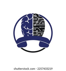 Brain call vector logo design template. Tech communication logo concept.