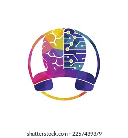 Brain call vector logo design template. Tech communication logo concept.