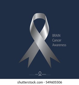 Brain Cancer awareness, Grey color ribbon on solid dark blue background. May is Brain Cancer Awareness Month.