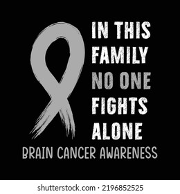 Brain Cancer Awareness Lettering T-shirt Design With Gray Ribbon Best for Print Design Like T-shirt, Mug, Frame and Other